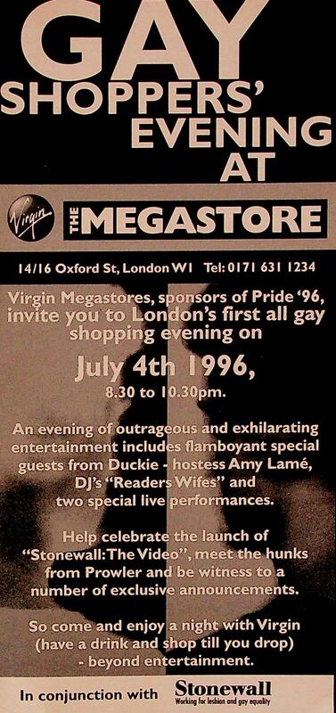 Black background with beige text details the dates, timings, location and events of the Gay Shopper's Evening