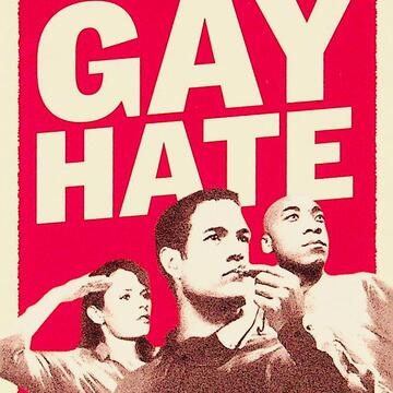 Front cover contains a picture of three people looking out of frame, one of them blowing a whistle, on a red background with large white font reading "Blow the whistle on GAY HATE".
